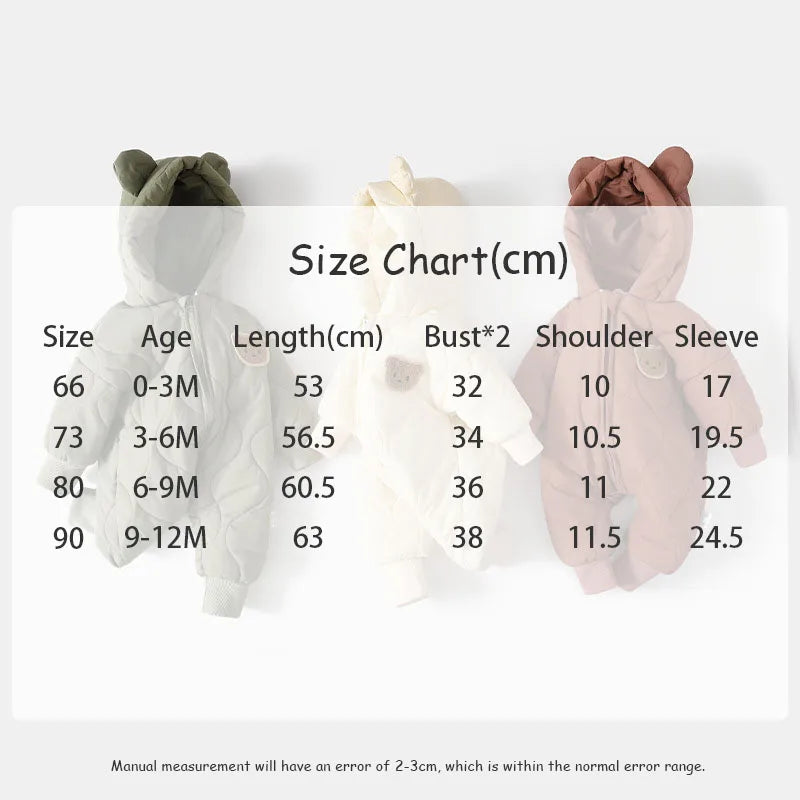 Baby Winter Romper - Fur Lined Cartoon Bear Infant Jumpsuit With Hooded Warm Outfit - ZOOMNSTORE