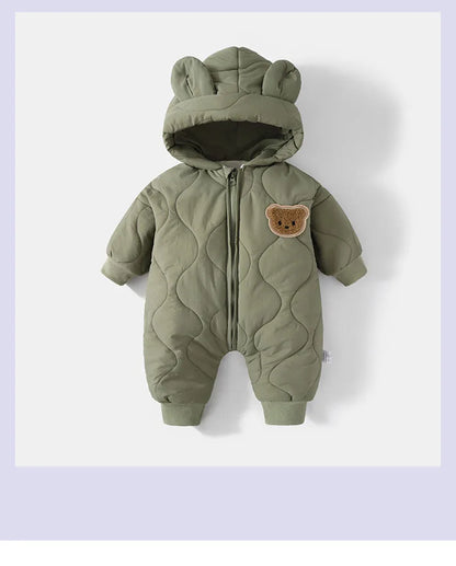 Baby Winter Romper - Fur Lined Cartoon Bear Infant Jumpsuit With Hooded Warm Outfit - ZOOMNSTORE