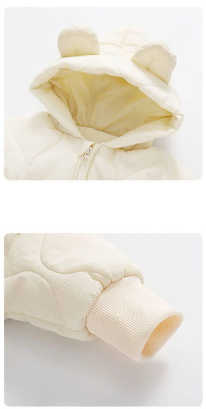 Baby Winter Romper - Fur Lined Cartoon Bear Infant Jumpsuit With Hooded Warm Outfit - ZOOMNSTORE