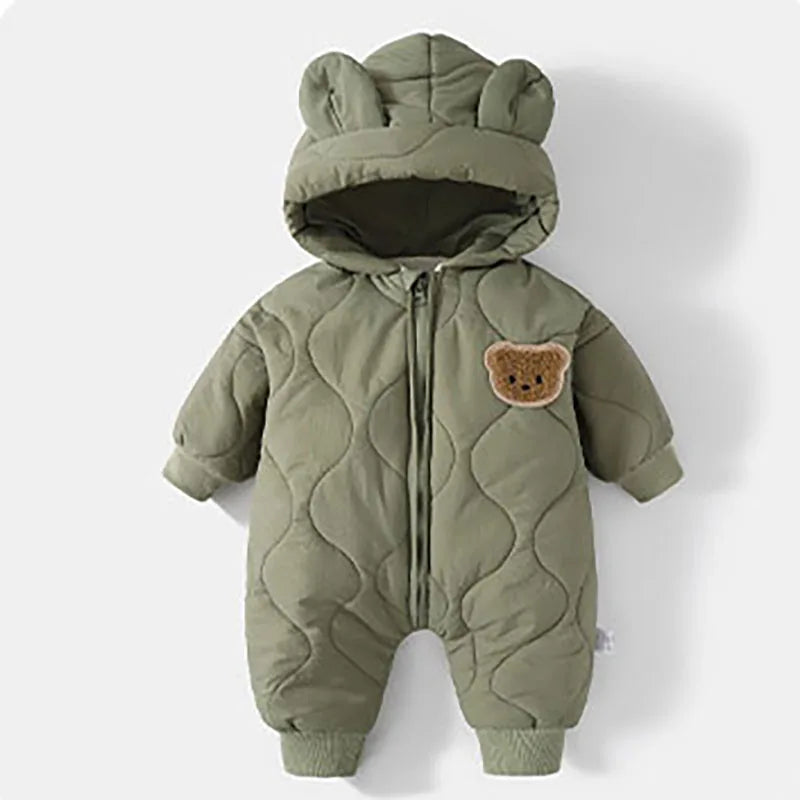 Baby Winter Romper - Fur Lined Cartoon Bear Infant Jumpsuit With Hooded Warm Outfit - ZOOMNSTORE