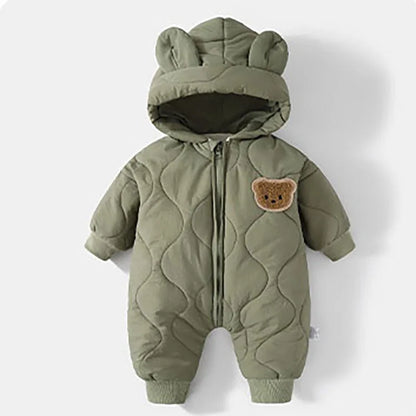 Baby Winter Romper - Fur Lined Cartoon Bear Infant Jumpsuit With Hooded Warm Outfit - ZOOMNSTORE