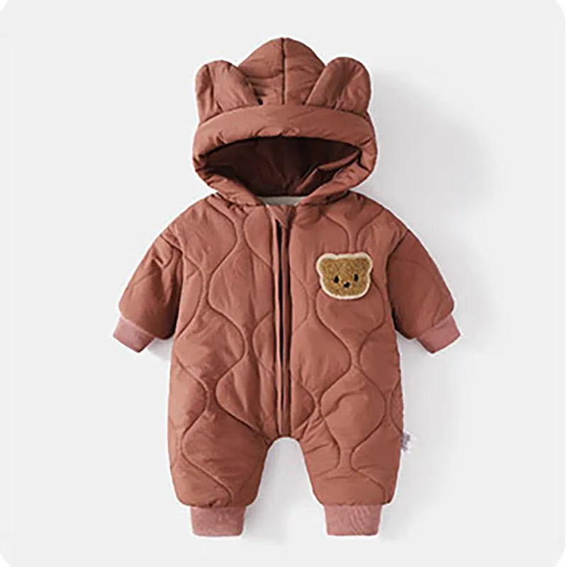 Baby Winter Romper - Fur Lined Cartoon Bear Infant Jumpsuit With Hooded Warm Outfit - ZOOMNSTORE