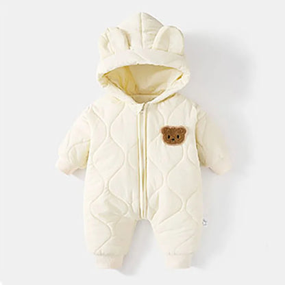 Baby Winter Romper - Fur Lined Cartoon Bear Infant Jumpsuit With Hooded Warm Outfit - ZOOMNSTORE