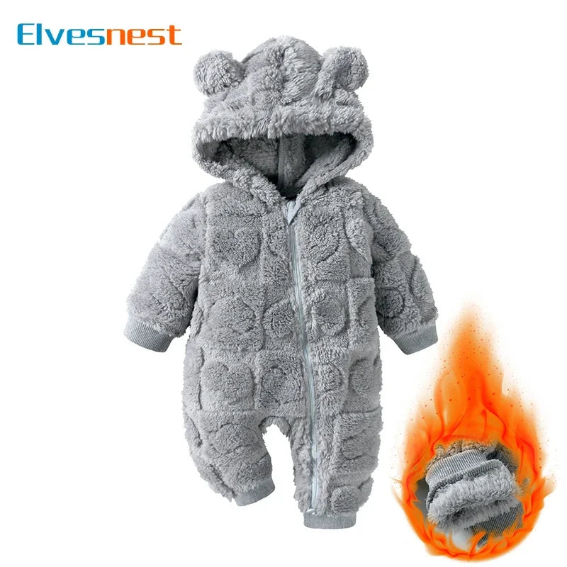 Baby Winter Romper - Hooded Arctic Velvet Fabric 0-18 Months Infant Warm Clothing - ZOOMNSTORE