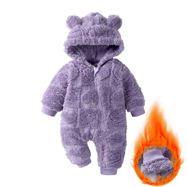 Baby Winter Romper - Hooded Arctic Velvet Fabric 0-18 Months Infant Warm Clothing - ZOOMNSTORE