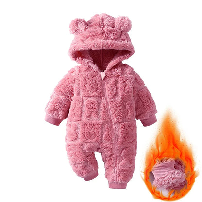 Baby Winter Romper - Hooded Arctic Velvet Fabric 0-18 Months Infant Warm Clothing - ZOOMNSTORE