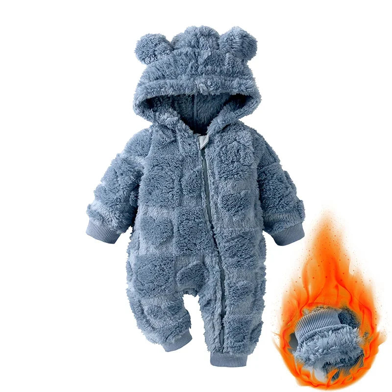Baby Winter Romper - Hooded Arctic Velvet Fabric 0-18 Months Infant Warm Clothing - ZOOMNSTORE