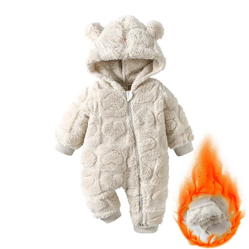 Baby Winter Romper - Hooded Arctic Velvet Fabric 0-18 Months Infant Warm Clothing - ZOOMNSTORE