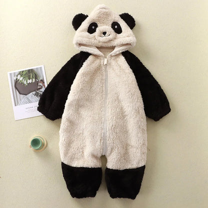 Baby Winter Romper - Newborn Panda Animal Hooded Jumpsuit 0-36 Months Soft Pajamas - ZOOMNSTORE