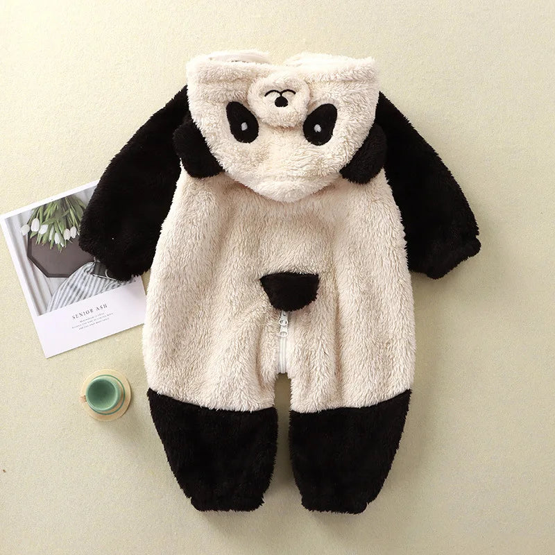 Baby Winter Romper - Newborn Panda Animal Hooded Jumpsuit 0-36 Months Soft Pajamas - ZOOMNSTORE