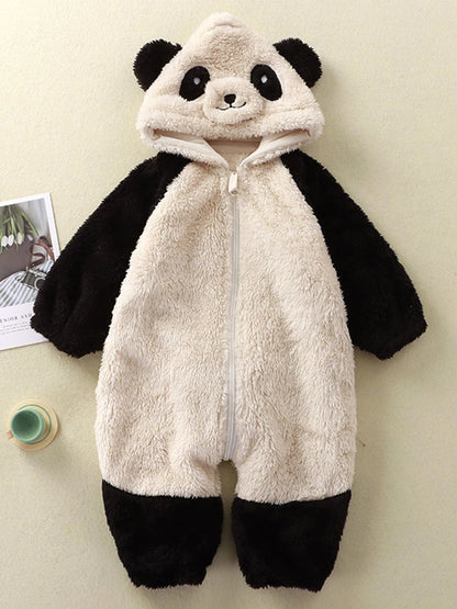 Baby Winter Romper - Newborn Panda Animal Hooded Jumpsuit 0-36 Months Soft Pajamas - ZOOMNSTORE