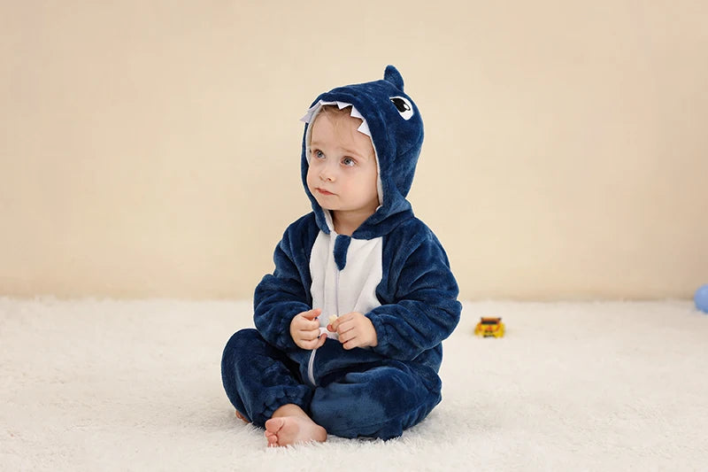 Baby Winter Rompers - Soft Polyester Hooded Jumpsuit With Animal Pattern, Machine Washable - ZOOMNSTORE