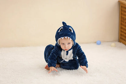 Baby Winter Rompers - Soft Polyester Hooded Jumpsuit With Animal Pattern, Machine Washable - ZOOMNSTORE