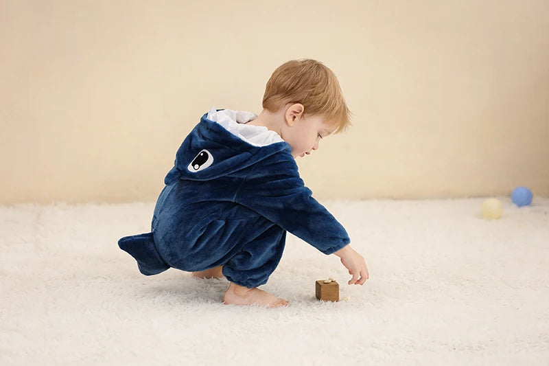 Baby Winter Rompers - Soft Polyester Hooded Jumpsuit With Animal Pattern, Machine Washable - ZOOMNSTORE
