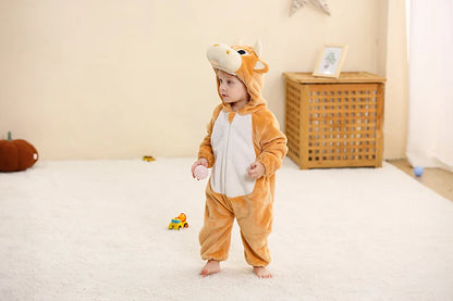 Baby Winter Rompers - Soft Polyester Hooded Jumpsuit With Animal Pattern, Machine Washable - ZOOMNSTORE