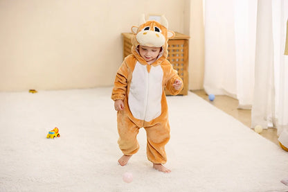 Baby Winter Rompers - Soft Polyester Hooded Jumpsuit With Animal Pattern, Machine Washable - ZOOMNSTORE