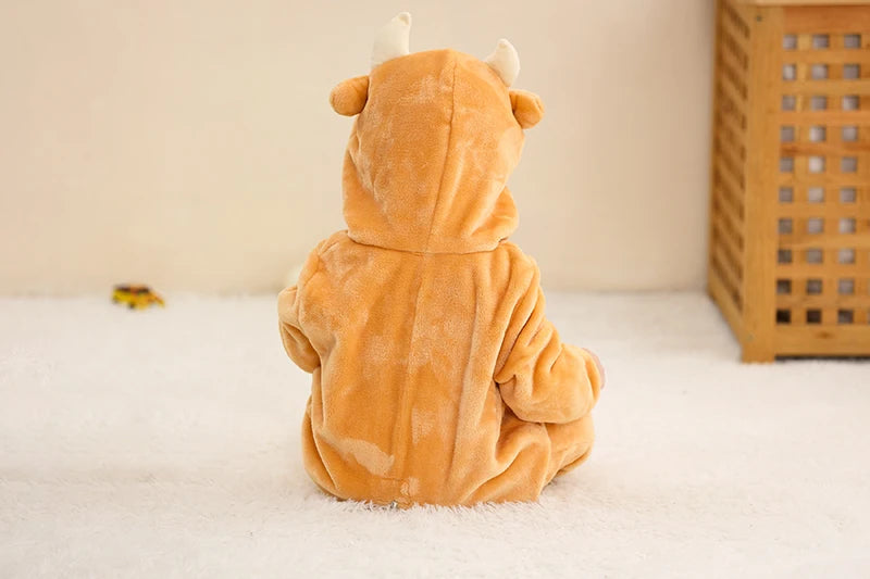 Baby Winter Rompers - Soft Polyester Hooded Jumpsuit With Animal Pattern, Machine Washable - ZOOMNSTORE