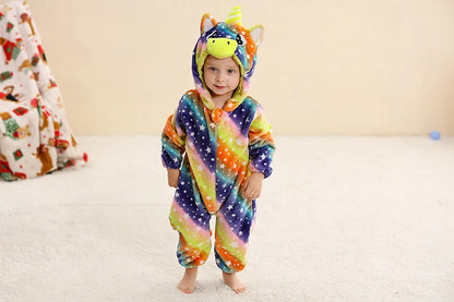 Baby Winter Rompers - Soft Polyester Hooded Jumpsuit With Animal Pattern, Machine Washable - ZOOMNSTORE