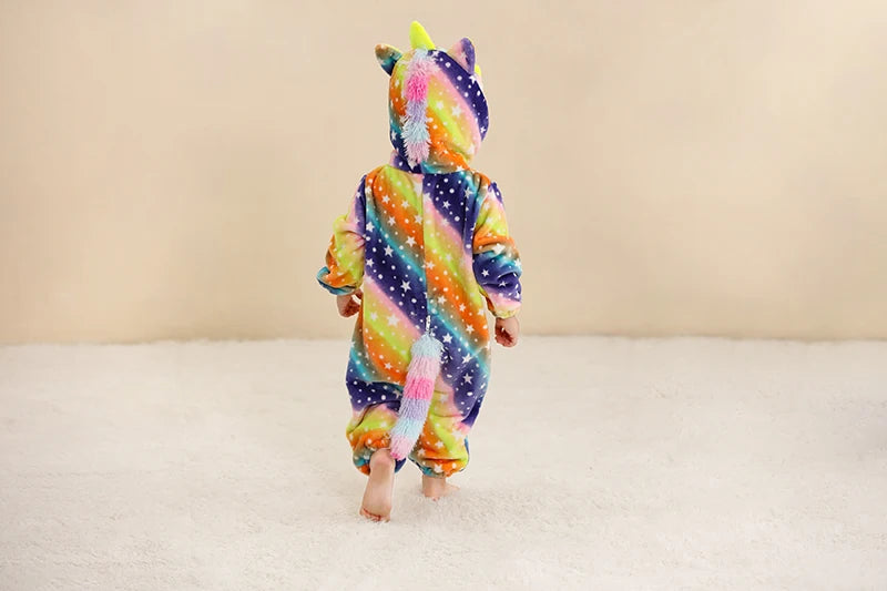 Baby Winter Rompers - Soft Polyester Hooded Jumpsuit With Animal Pattern, Machine Washable - ZOOMNSTORE