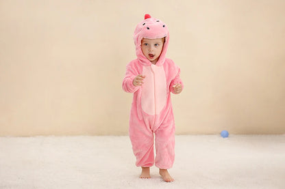 Baby Winter Rompers - Soft Polyester Hooded Jumpsuit With Animal Pattern, Machine Washable - ZOOMNSTORE