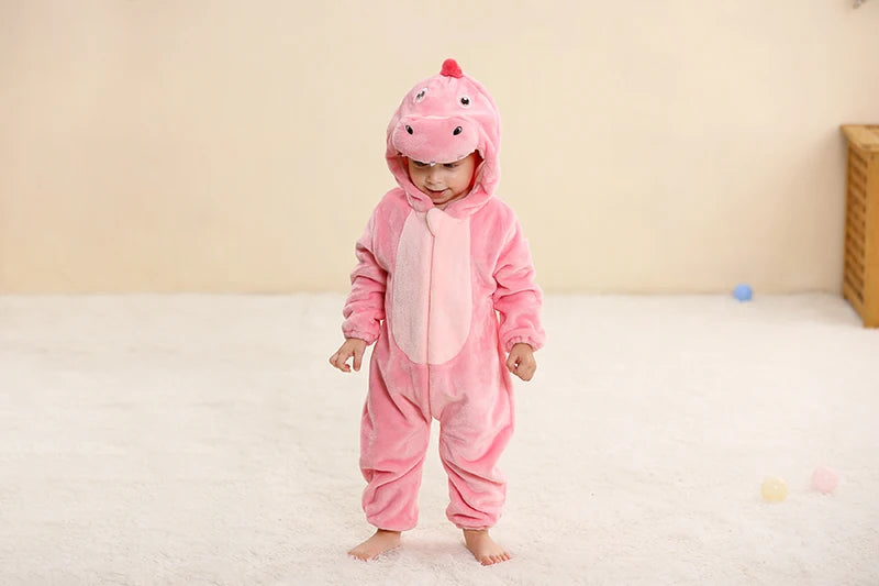 Baby Winter Rompers - Soft Polyester Hooded Jumpsuit With Animal Pattern, Machine Washable - ZOOMNSTORE