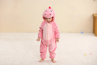 Baby Winter Rompers - Soft Polyester Hooded Jumpsuit With Animal Pattern, Machine Washable - ZOOMNSTORE