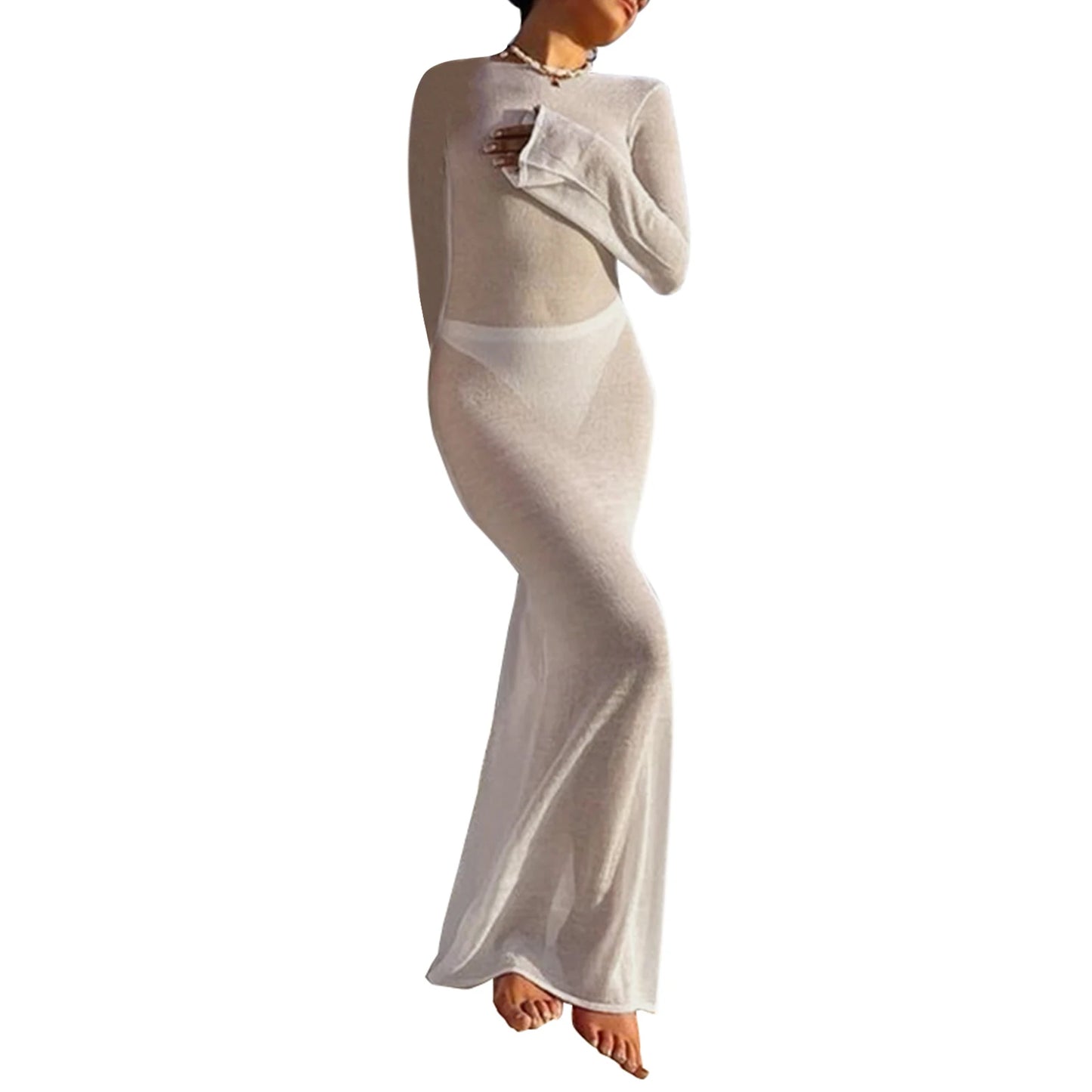 Backless Beach Dress - Long Sleeve Summer Cover Up - ZOOMNSTORE