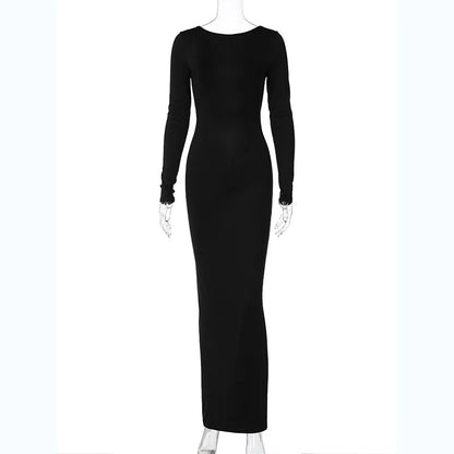 Backless Bodycon Maxi Dress – Long Sleeve Slim Fit Prom Dress With Empire Waist - ZOOMNSTORE