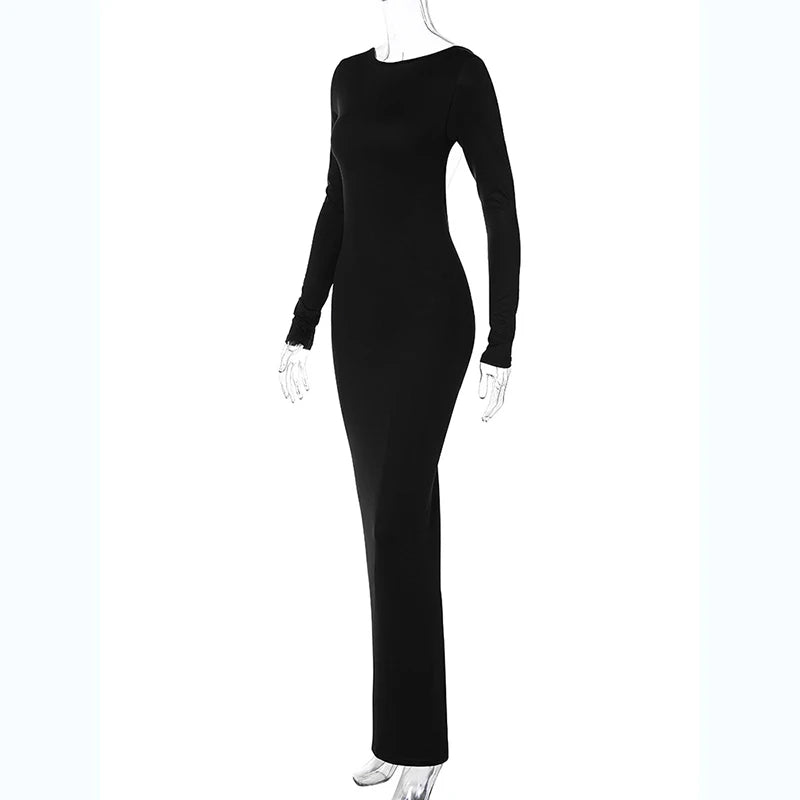 Backless Bodycon Maxi Dress – Long Sleeve Slim Fit Prom Dress With Empire Waist - ZOOMNSTORE