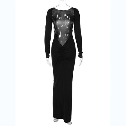 Backless Bodycon Maxi Dress – Long Sleeve Slim Fit Prom Dress With Empire Waist - ZOOMNSTORE