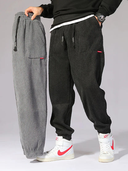 Baggy Corduroy Jogger Pants Men Tech Fleece Sweatpants Man Autumn Winter Casual Harem Pants Male Sport Thermal Trousers - ZOOMNSTORE