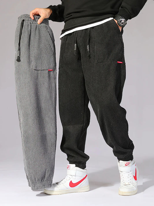Baggy Corduroy Jogger Pants Men Tech Fleece Sweatpants Man Autumn Winter Casual Harem Pants Male Sport Thermal Trousers - ZOOMNSTORE