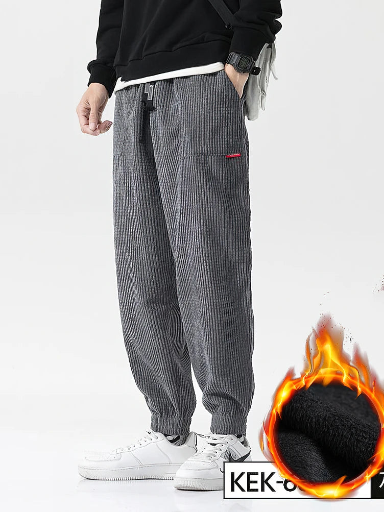 Baggy Corduroy Jogger Pants Men Tech Fleece Sweatpants Man Autumn Winter Casual Harem Pants Male Sport Thermal Trousers - ZOOMNSTORE