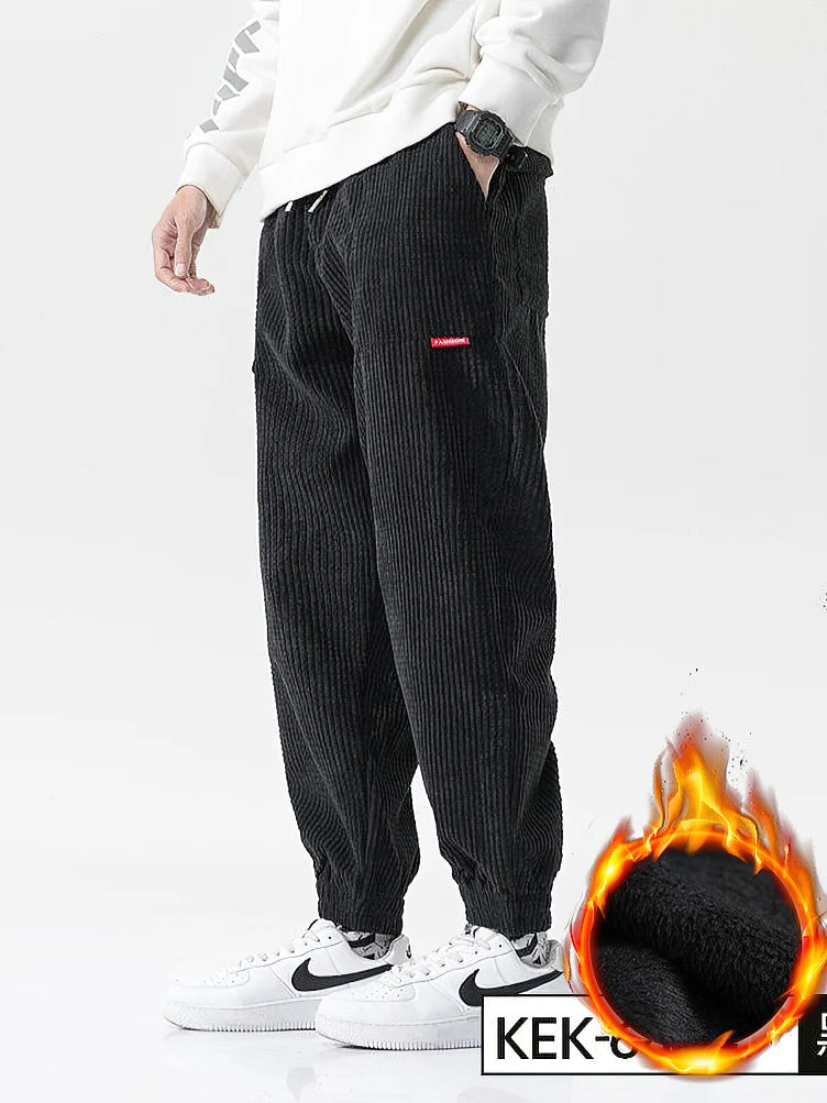 Baggy Corduroy Jogger Pants Men Tech Fleece Sweatpants Man Autumn Winter Casual Harem Pants Male Sport Thermal Trousers - ZOOMNSTORE