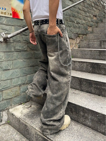 Baggy Denim Jeans - Men's Casual Pants | Wide-Leg Vintage Y2K Streetwear Trousers - ZOOMNSTORE