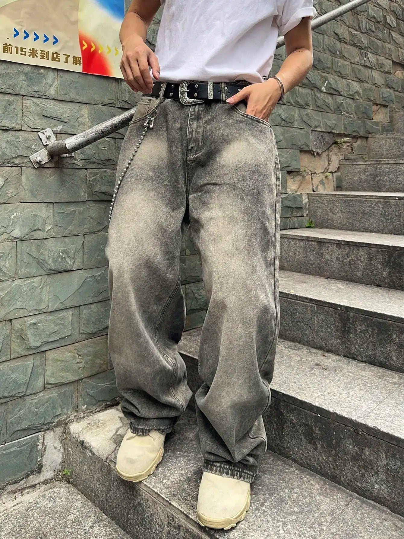 Baggy Denim Jeans - Men's Casual Pants | Wide-Leg Vintage Y2K Streetwear Trousers - ZOOMNSTORE