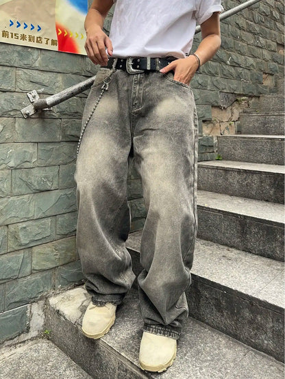 Baggy Denim Jeans - Men's Casual Pants | Wide-Leg Vintage Y2K Streetwear Trousers - ZOOMNSTORE