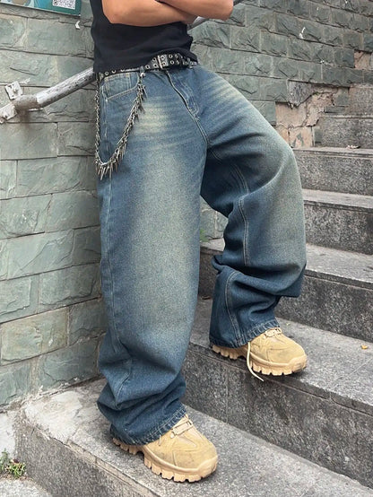 Baggy Denim Jeans - Men's Casual Pants | Wide-Leg Vintage Y2K Streetwear Trousers - ZOOMNSTORE