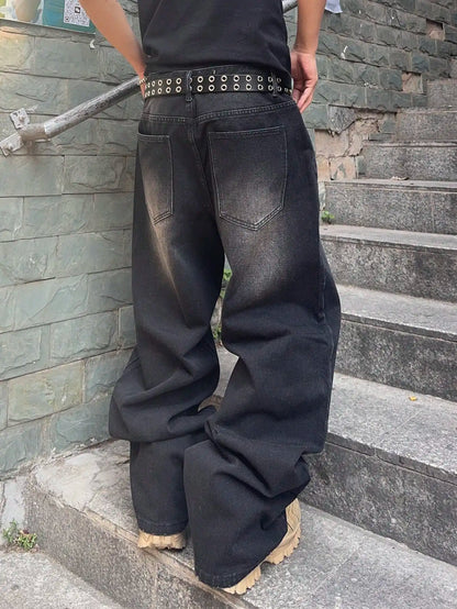 Baggy Denim Jeans - Men's Casual Pants | Wide-Leg Vintage Y2K Streetwear Trousers - ZOOMNSTORE