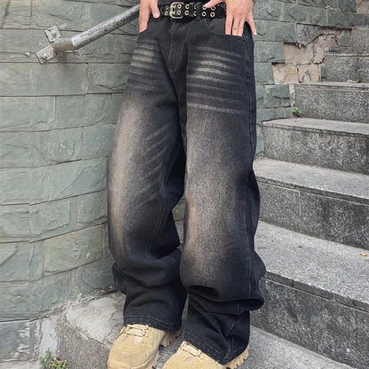 Baggy Denim Jeans - Men's Casual Pants | Wide-Leg Vintage Y2K Streetwear Trousers - ZOOMNSTORE