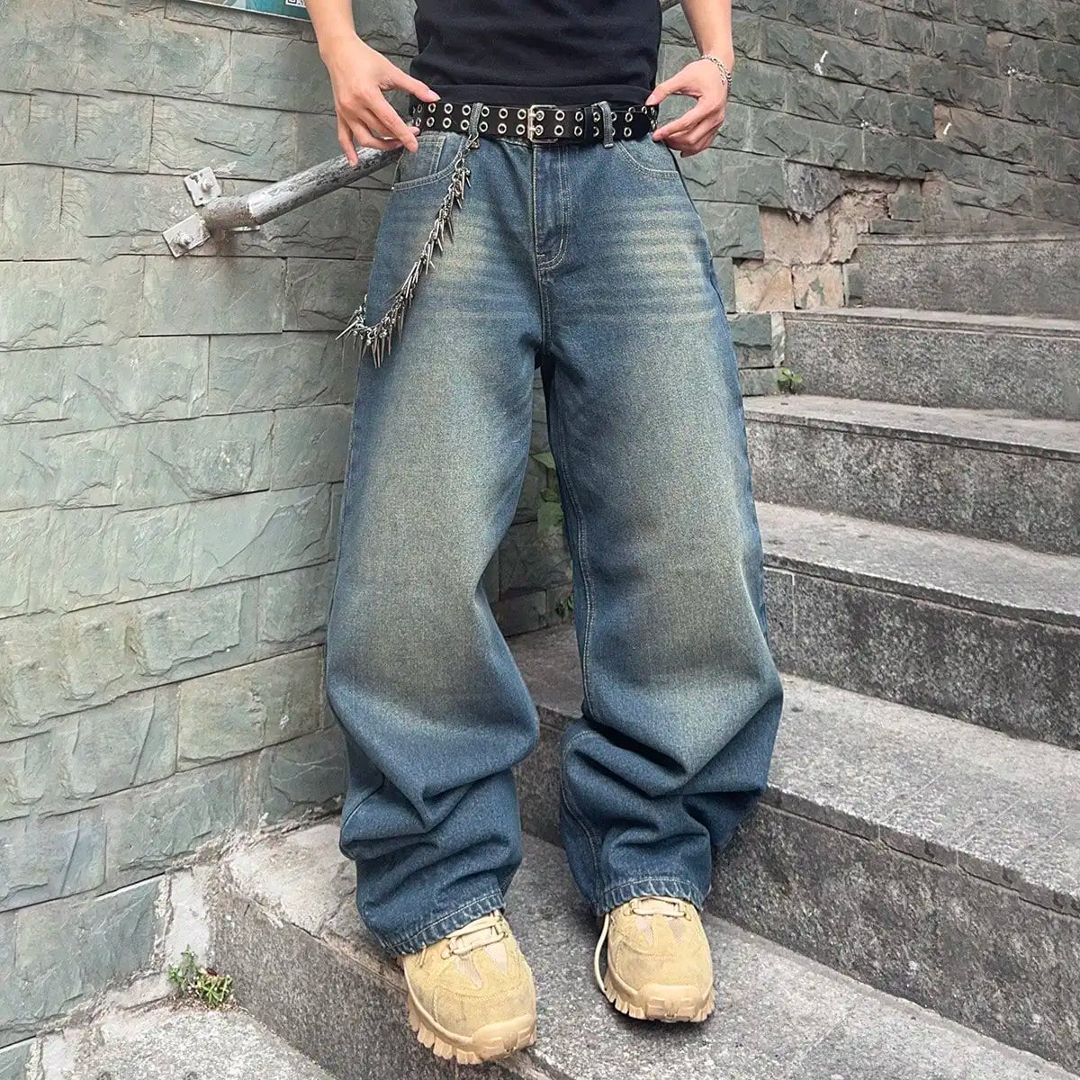 Baggy Denim Jeans - Men's Casual Pants | Wide-Leg Vintage Y2K Streetwear Trousers - ZOOMNSTORE