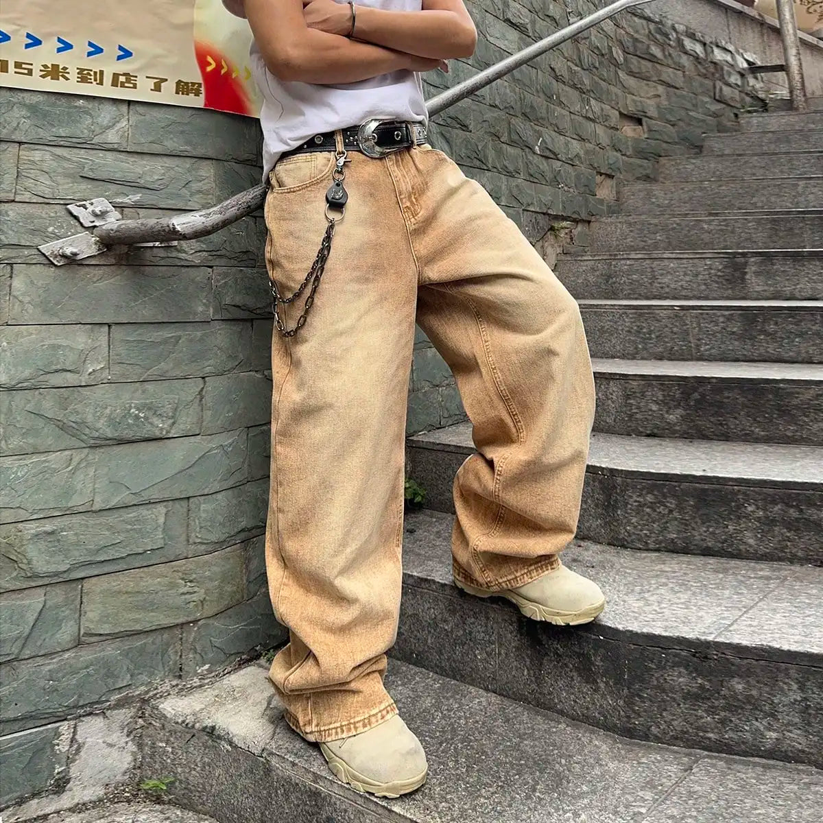 Baggy Denim Jeans - Men's Casual Pants | Wide-Leg Vintage Y2K Streetwear Trousers - ZOOMNSTORE