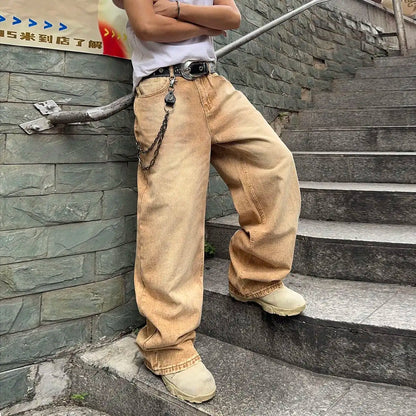 Baggy Denim Jeans - Men's Casual Pants | Wide-Leg Vintage Y2K Streetwear Trousers - ZOOMNSTORE