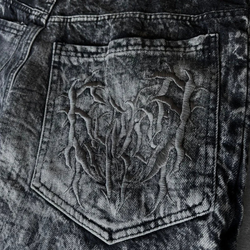 Gothic Unisex Baggy Mopping Pants - Y2K Spider Embroidered High Street Hip Hop Jeans - ZOOMNSTORE