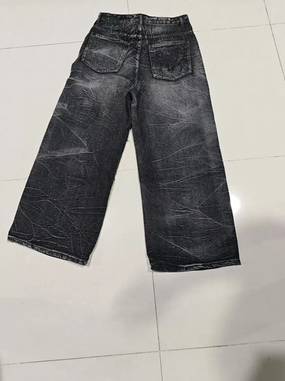 Gothic Unisex Baggy Mopping Pants - Y2K Spider Embroidered High Street Hip Hop Jeans - ZOOMNSTORE