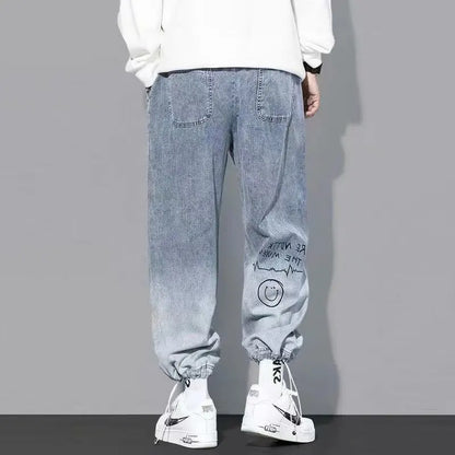 Baggy Hip Hop Jeans - High Waisted Wide Leg Jeans With Cartoon Print For Men - ZOOMNSTORE