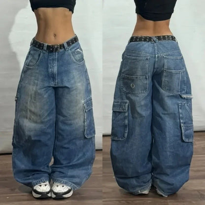 Y2K Embroidered Baggy Jeans - Vintage Hip Hop Wide-Leg Pants for Men - ZOOMNSTORE