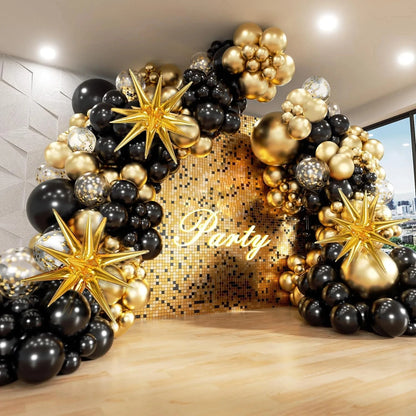 Black and Gold Balloon Garland Arch Kit - Wedding Birthday Party Decorations with Starburst Foil Balloons - ZOOMNSTORE