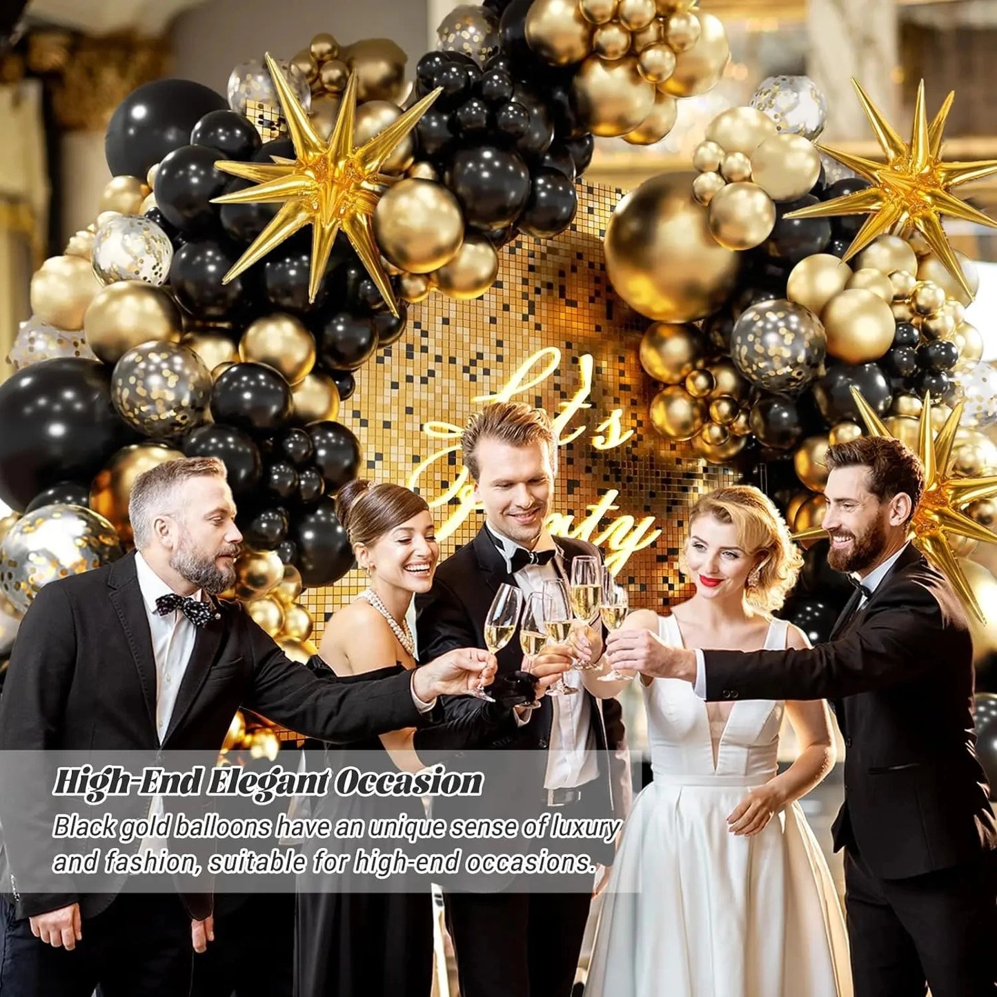 Black and Gold Balloon Garland Arch Kit - Wedding Birthday Party Decorations with Starburst Foil Balloons - ZOOMNSTORE