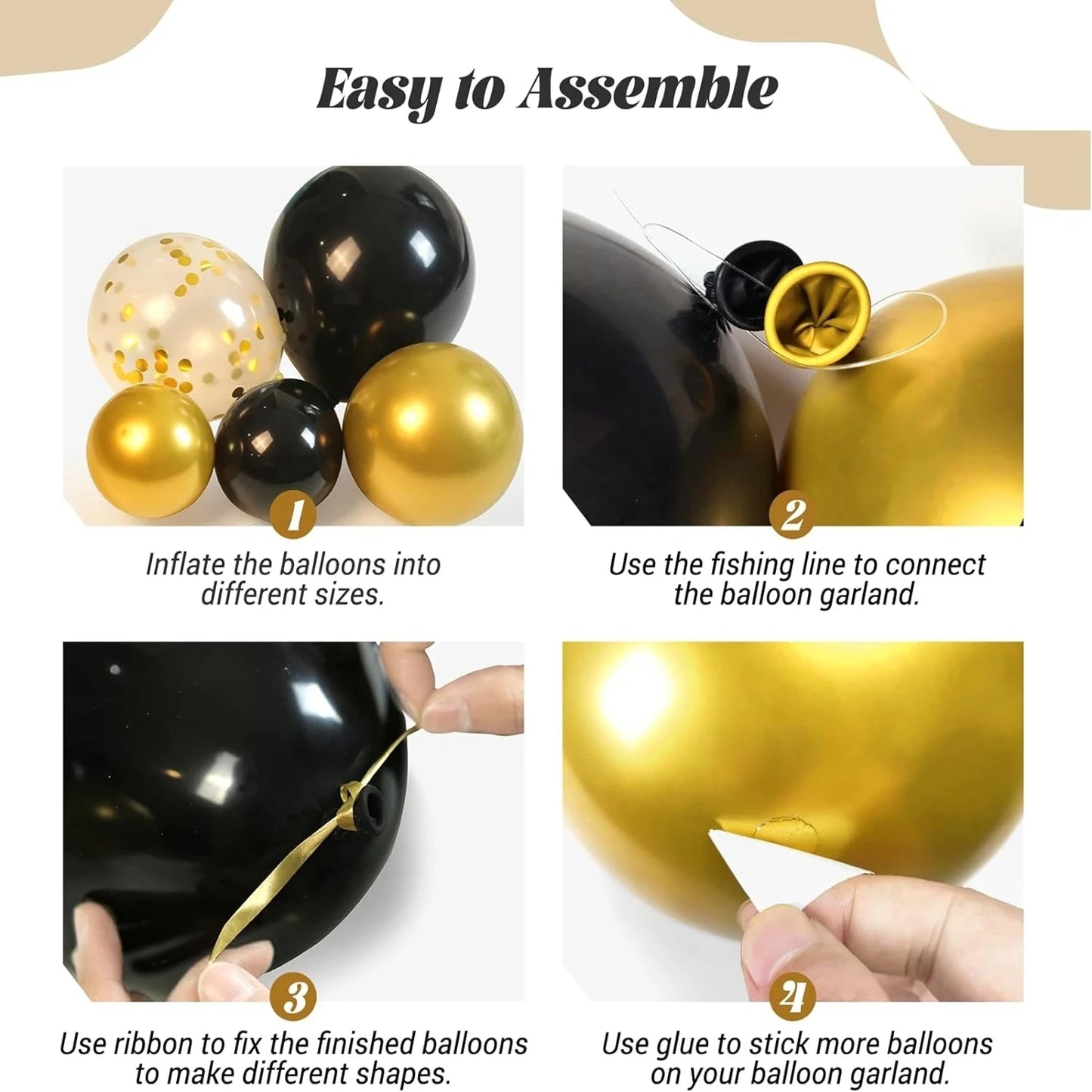 Black and Gold Balloon Garland Arch Kit - Wedding Birthday Party Decorations with Starburst Foil Balloons - ZOOMNSTORE